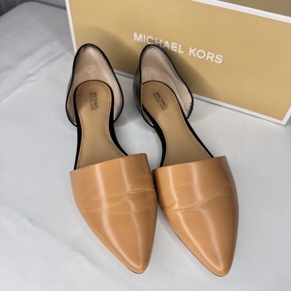 Michael Kors Sz 8M Julieta Flats Black Sun Tan Leather d'Orsay Pointed Shoe - Picture 3 of 9